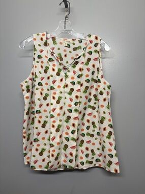 Sleeveless Tropical Fruit Print Summer Collared Tank Top